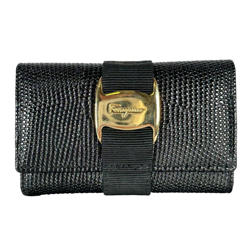 Salvatore Ferragamo Key Case, Embossed Leather, 6 Hooks, Vara Ribbon, 22-3056...
